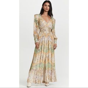 Hemant and Nandita Ruched Long Dress in Green/Cyber